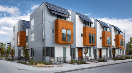 Fototapete - Modern eco, friendly multifamily homes with photovoltaic cells