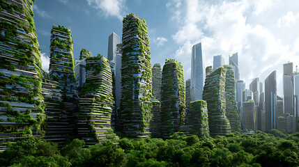Poster - Modern green sustainable city with green plants on futuristic skyscrapers