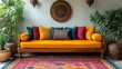 © Ramesh - Traditional indian bohemian living room with textiles high resolution images