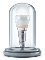 Aufkleber - Realistic Glass Dome Display Featuring a Detailed Single Tooth Implant on a Polished Base Generative AI