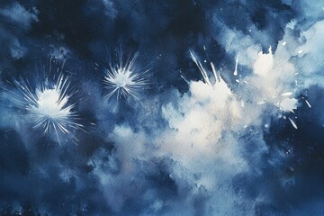 Wall Mural - Abstract Watercolor Background with Stars and Dramatic Cloud Effects