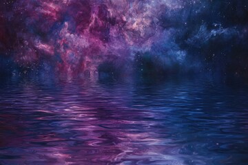 Wall Mural - Vibrant Cosmic Landscape with Reflections Over a Tranquil Waterbody