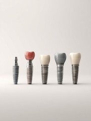 Aufkleber - Sequence of Four Stages in Implant Healing Showcasing Progression in Dental Restoration From Initial to Final Appearance Generative AI
