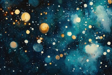 Wall Mural - Abstract Cosmic Art with Stars and Planets in Dark Blue Galaxy