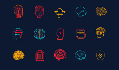 Wall Mural - minimalist flat ai icon set collection illustrating technology and innovation concepts