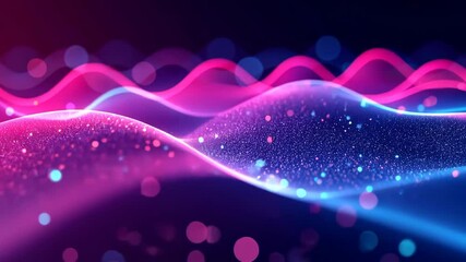 Wall Mural - pink and blue glowing waves of light particles seamlessly loop in a soothing, calming animation