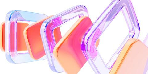 Wall Mural - abstract colorful 3d background with glass and plastic shapes render. dynamic tech banner, transpare