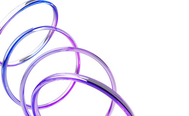 Wall Mural - 3d blue background with glass holographic transparent circle rings. abstract spiral swirl effect of 
