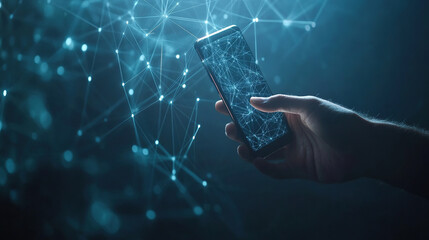 hand using smartphone with digital technology data communication network and telecommunication concept