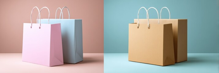 Aufkleber - Shopping Bags and Cardboard Boxes in Pastel Colors Display Modern Retail Presentation Suitable for Various Occasions Generative AI