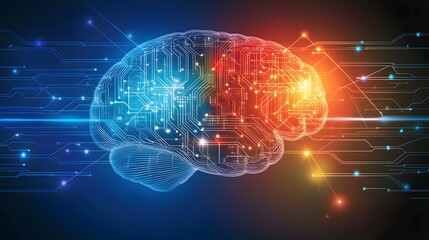 Wall Mural - digital representation of a human brain, divided by opposing energies.