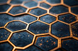© D - Abstract Hexagonal Pattern with Gold Accents: Modern Geometric Design for Artistic Display