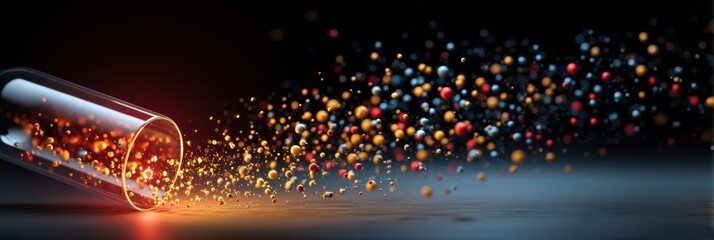 Fototapete - Glowing Resistant Microbes Released From a Split Capsule in a Stunning Display of Color and Light Generative AI
