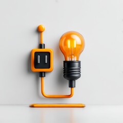 Fototapete - Powering Ideas: A Minimalist Illustration of a Light Bulb Connected to a Socket, Representing Innovation and Energy
