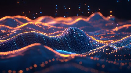 Wall Mural - abstract digital landscape of glowing lines and points.