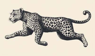Illustration of a leaping leopard featuring roaring details, included in a set of animal icons presented in a linear modern style