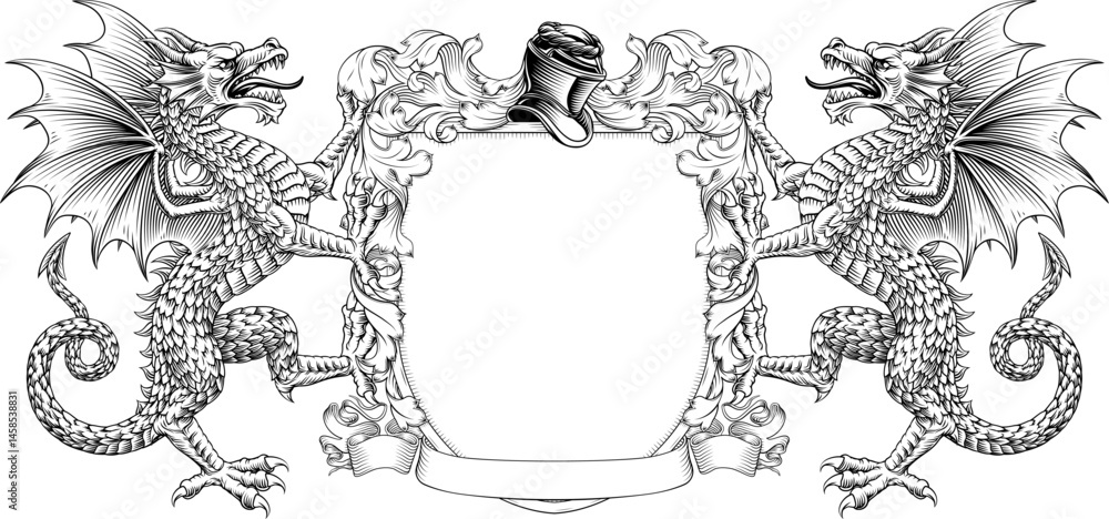 Dragons coat of arms or crest family heraldry medieval heraldic knight ...
