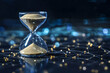 © momostudio - Hourglass with sand flowing against a blurred background of connected dots.