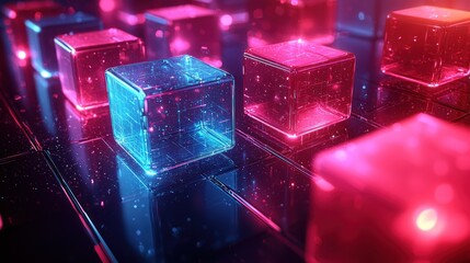 Wall Mural - array of transparent cubes with glowing interiors