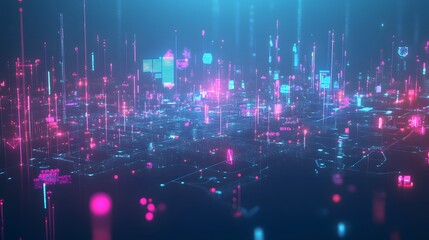 Wall Mural - abstract digital cityscape representation of data streams.