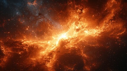 Wall Mural - Cosmic Nebula Fiery space dust cloud in an orange galaxy