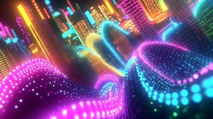 Wall Mural - futuristic cityscapes with vibrant neon lights.