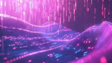 Wall Mural - abstract digital landscape of glowing lines and shapes.
