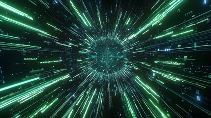 Wall Mural - dynamic digital tunnel with glowing lines and points.