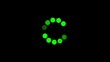 © Rizik - Loading icon with circular green dots on black background, digital buffering animation, abstract wait indicator, technology interface element, seamless graphic for online processes, UI/UX design asset