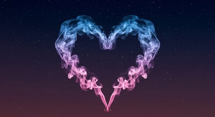 Wall Mural - Heart-shaped smoke design against a night sky.