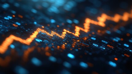 Abstract digital art shows an orange zigzag line with blue bokeh background.