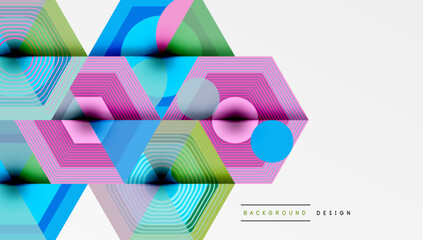Aufkleber - Abstract geometric pattern. Vibrant lines, hexagons, circles create modern design. Bright colors, dynamic composition.