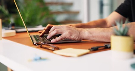 Aufkleber - Person, hands and typing with laptop for journalism, copywriting or research at office desk. Closeup, business employee or journalist with computer for report, email or online article at workplace