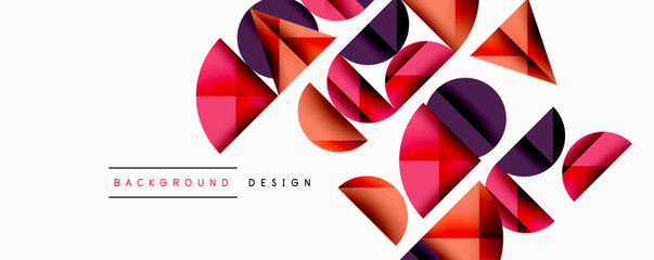 Fototapete - Abstract geometric shapes overlap, creating vibrant red, purple, orange design. Minimalist style with white background. Modern aesthetic.
