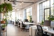 © NadenDesign - Office workspace with blurred background plants modern business environment indoor setting