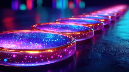 Wall Mural - glowing orbs line, with abstract, colorful lights shining