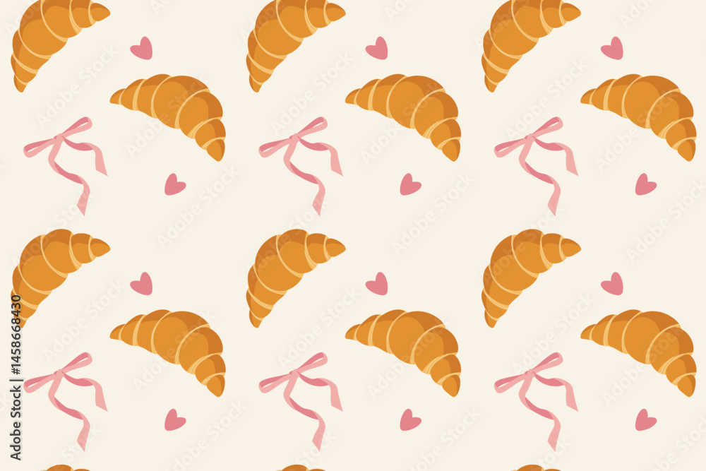 Croissant bakery and pastry seamless pattern. Bread roll, sweet goods ...