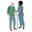 © GraphicsN - Nurse and an elderly man. The senior needs help. Vector illustration in isometric style.