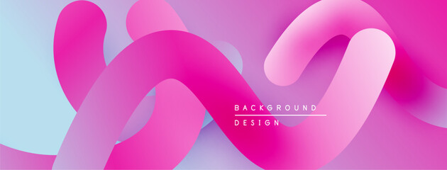 Poster - Abstract pink ribbons flow over light blue backdrop. Modern design creates smooth, dynamic visual effect. Simple, elegant composition.