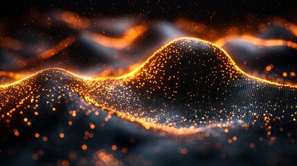 Wall Mural - golden particle waves on dark background