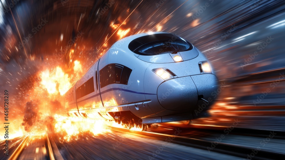 High-speed bullet train crashes through tunnel in a blaze of fire and ...