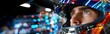© master1305 - Close-up of Formula One driver eyes, in helmet, conveying deep concentration and readiness. Concept of motorsport, race