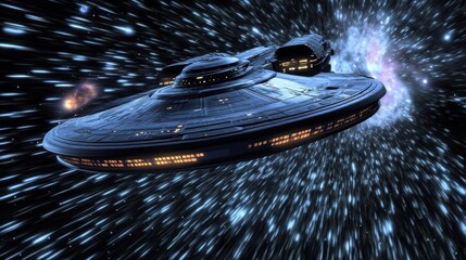 Wall Mural - a 3d animated sequence of a spaceship traveling through a galaxy, with stars, nebulae, and planets p