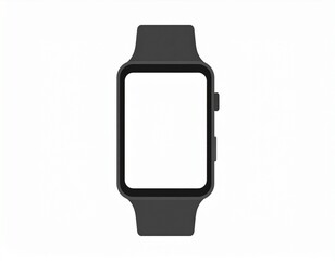 A digital watch with a black band. The display is blank, a pristine white. Two buttons sit along the side, a sleek design