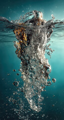 Aufkleber - A mesmerizing underwater scene captures a dramatic burst of bubbles creating a stunning ethereal column of water and air. The teal water contrasts beautifully with the glistening trans : Generative AI