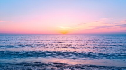 Poster - Serene ocean sunset with pastel pink and blue hues, showcasing calm waves gently lapping the shore at twilight. : Generative AI