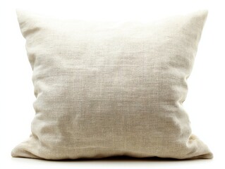 Aufkleber - Beige square pillow, soft linen texture, isolated on white background.  Perfect for home decor, comfort, and relaxation imagery.
