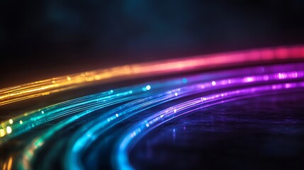 Aufkleber - Abstract glowing fiber optic cables, vibrant neon colors, curved lines, dark background.  Perfect for technology, connectivity, or futuristic themes. : Generative AI