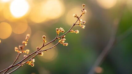 Poster - Close-up of delicate cherry blossom branch, backlit by warm sunset light, showcasing soft pastel colors and gentle spring bloom. : Generative AI