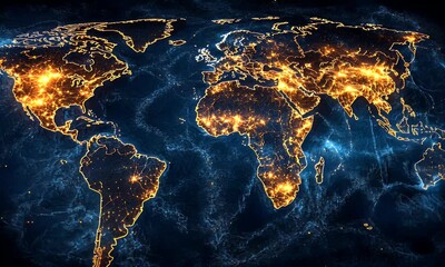 a digital world map with global connections, symbolizing the unusual network of b2b technology. the 